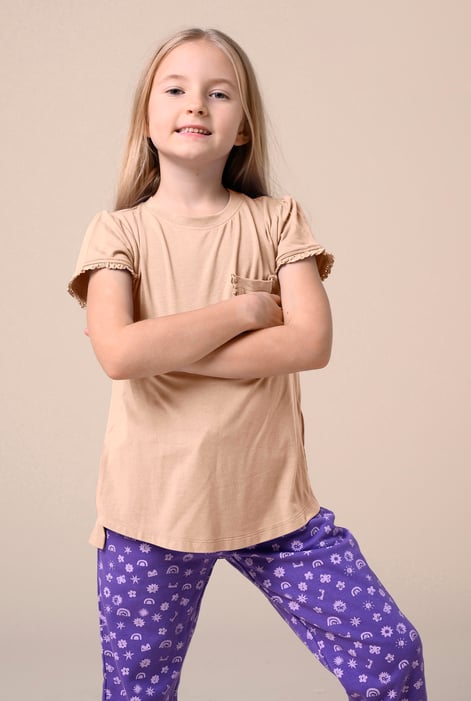 Girls Cream Daisy Pocket Tee With Lace (2/3yrs-8/9yrs)