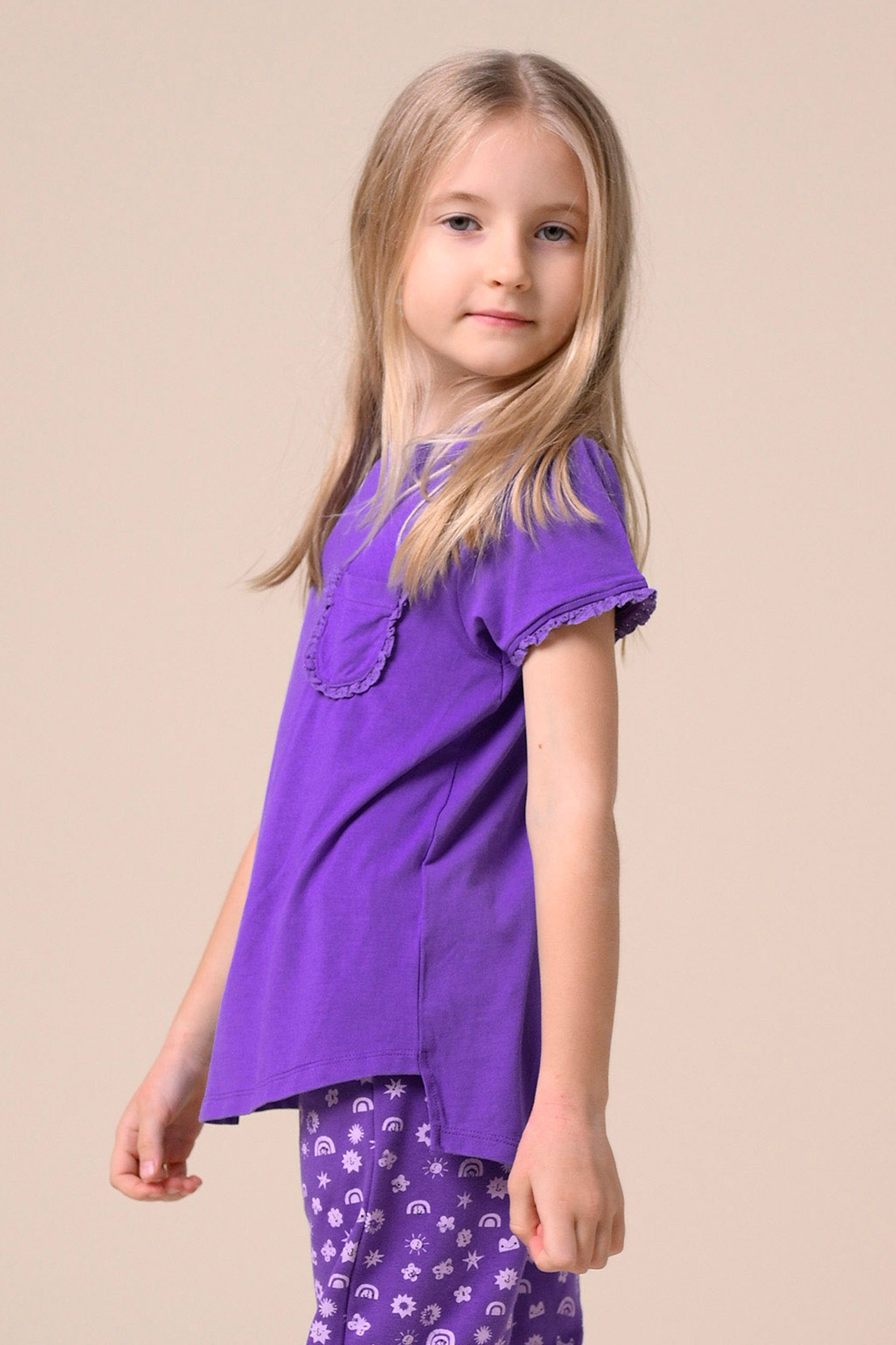 Girls Daisy Pocket Tee With Lace (2/3yrs-8/9yrs)