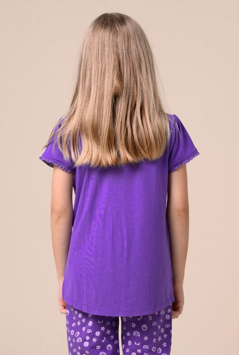 Girls Purple Daisy Pocket Tee With Lace (2/3yrs-8/9yrs)