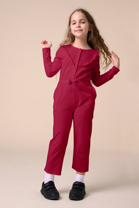 Red Frill Detail Button Through Jumpsuit (2yrs-9yrs)