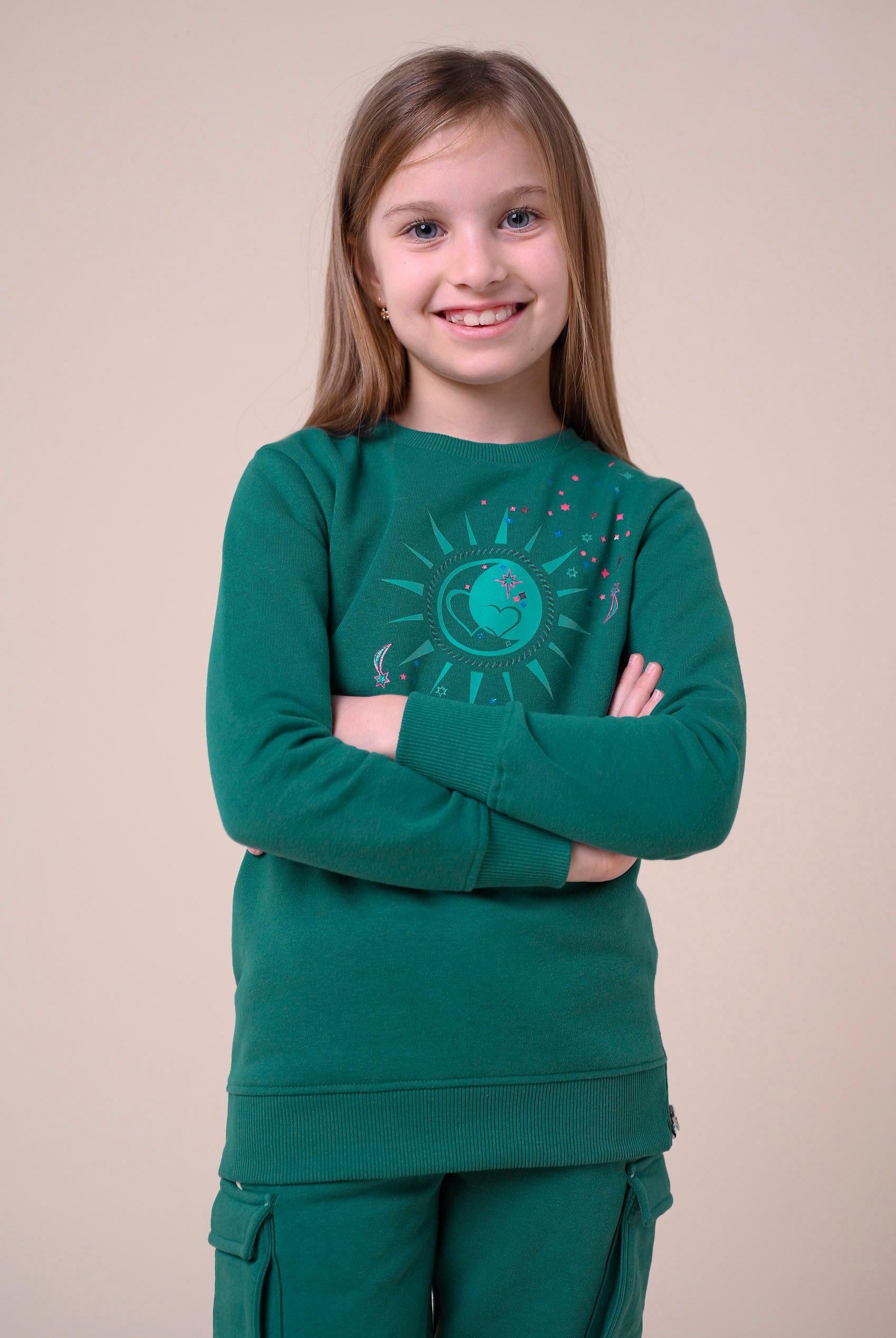 Enorsia Girls Green Sun With Star Print Sweatshirt (2Yrs-9Yrs) - Uk 8/9 Yrs