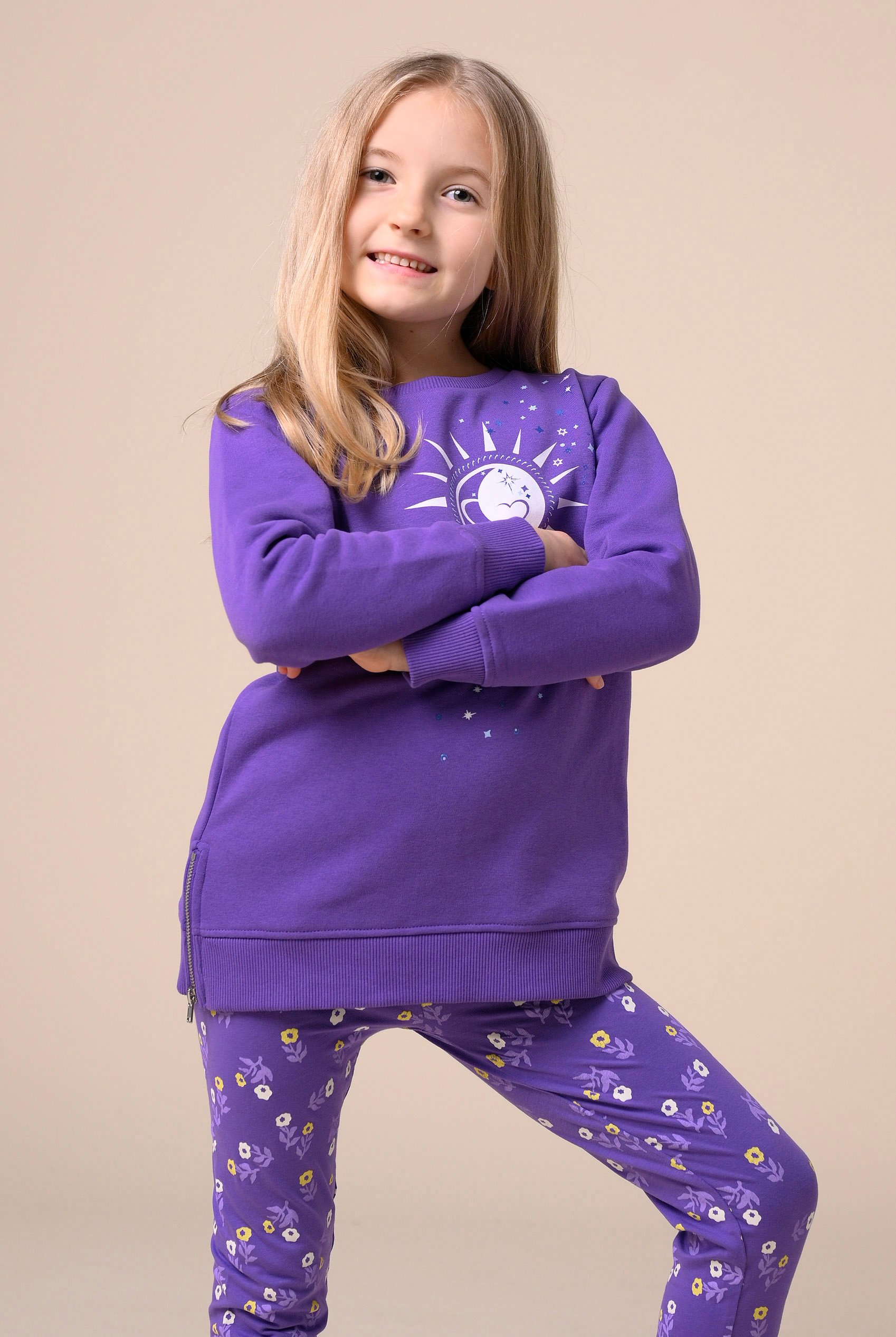 Enorsia Girls Purple Sun With Star Print Sweatshirt (2Yrs-9Yrs) - Uk 7/8 Yrs