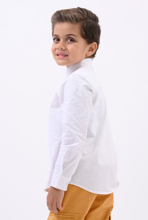 Boys White LS Stretch Shirt (3-14yrs)