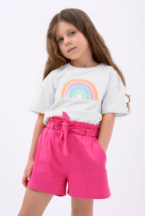 Girls White Rainbow Embroidered T-Shirt