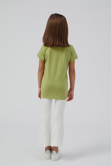 Girls White Texture Ribbed Flared Leggings