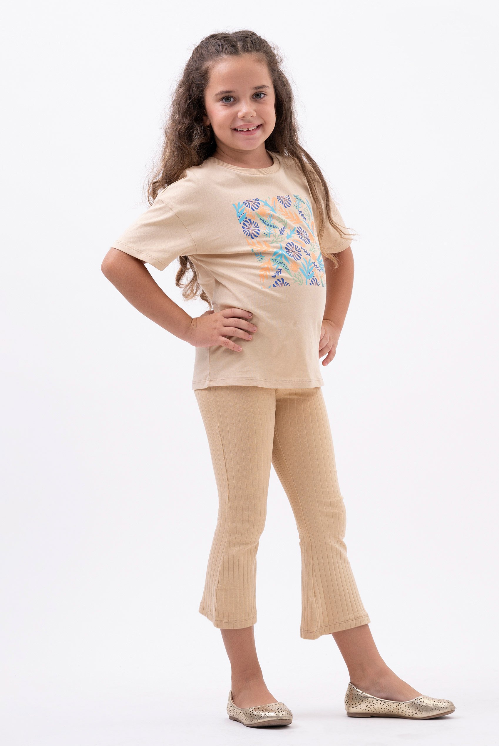 Enorsia Girls Cream Texture Ribbed Flared Leggings - Uk 9/10 Yrs