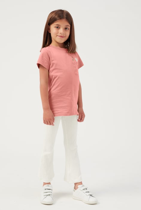 Girls Orange Broderie Pocket With Embroidery T-Shirt