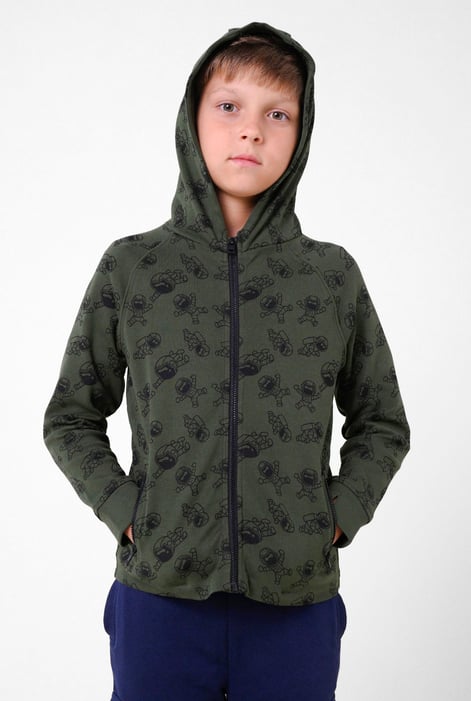 Boys White Printed Zipper Hoodie ( 12/18mths-7yrs)