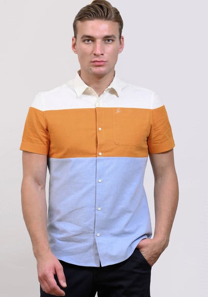 White/Orange/Blue Linen Blend Colour Block Shirt