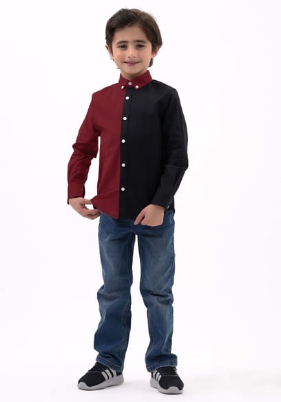 Boys LS Red/Black Colourblock Shirt (3-14yrs)