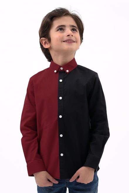 Boys LS Red/Black Colourblock Shirt (3-14yrs)