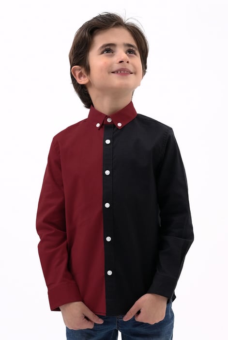 Boys Black LS Red/Black Colourblock Shirt (3-14yrs)