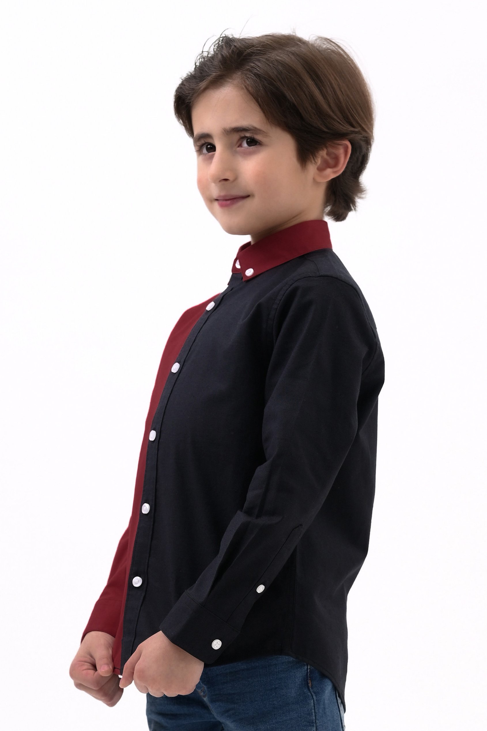Boys LS Red/Black Colourblock Shirt (3-14yrs)