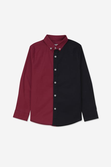 Boys LS Red/Black Colourblock Shirt (3-14yrs)