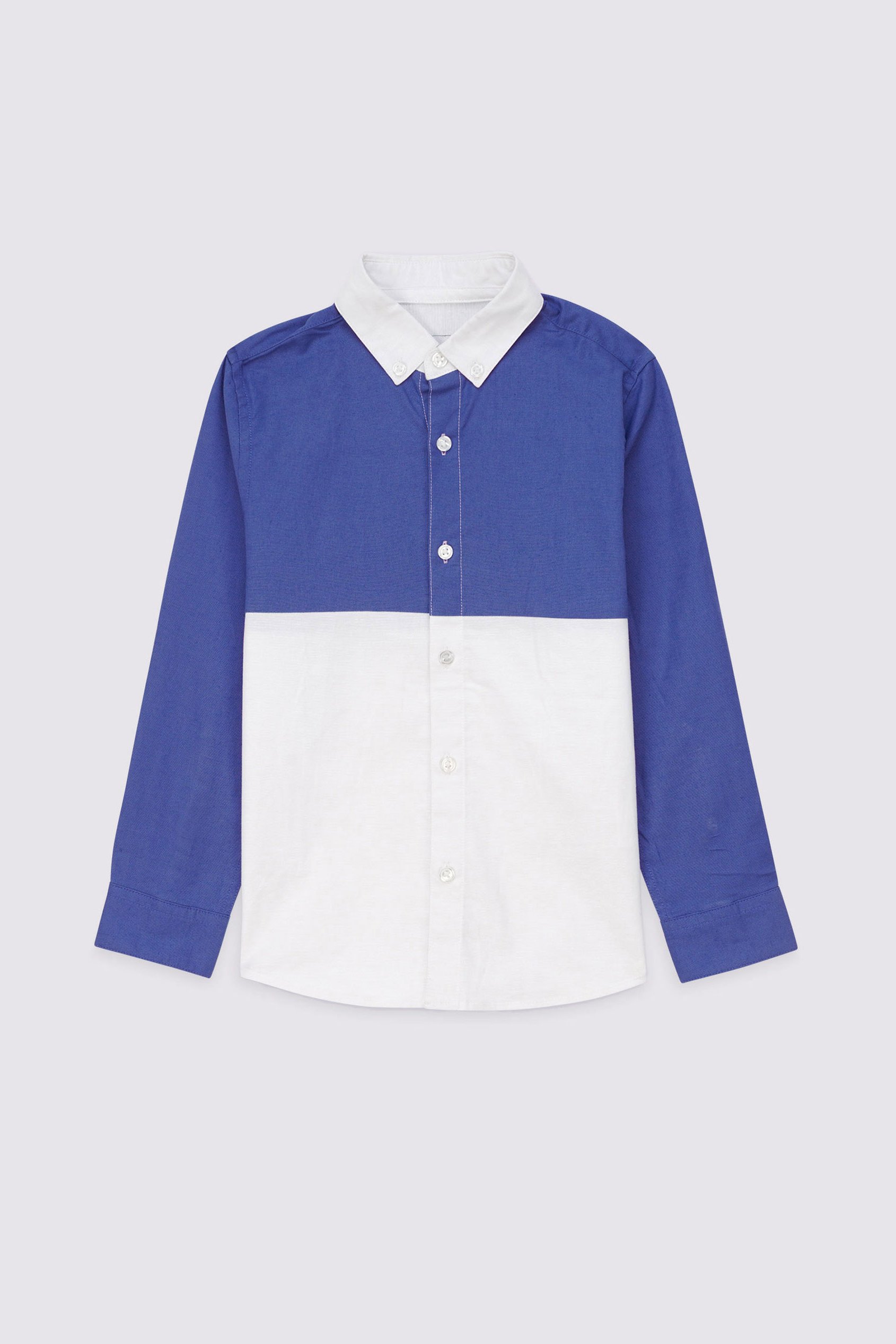 Boys LS Blue/White Colourblock Shirt (3-14yrs)