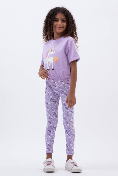 Girls Purple Printed Jersey Leggings