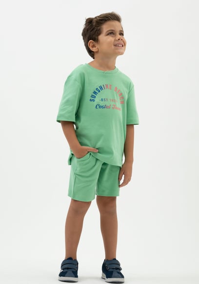 Two-Toned Printed T-Shirt And Shorts Set