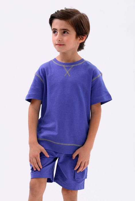 Cream Drop Shoulder T-Shirt And Cargo Shorts Set
