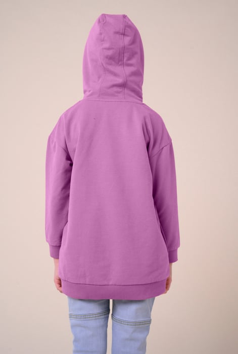 Purple Smile Embroidery Longline Hoodie  (2yrs-9yrs)