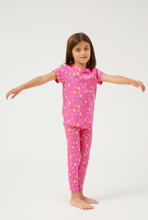 Pink Printed Girls Lounge Set with Short Sleeve Tee