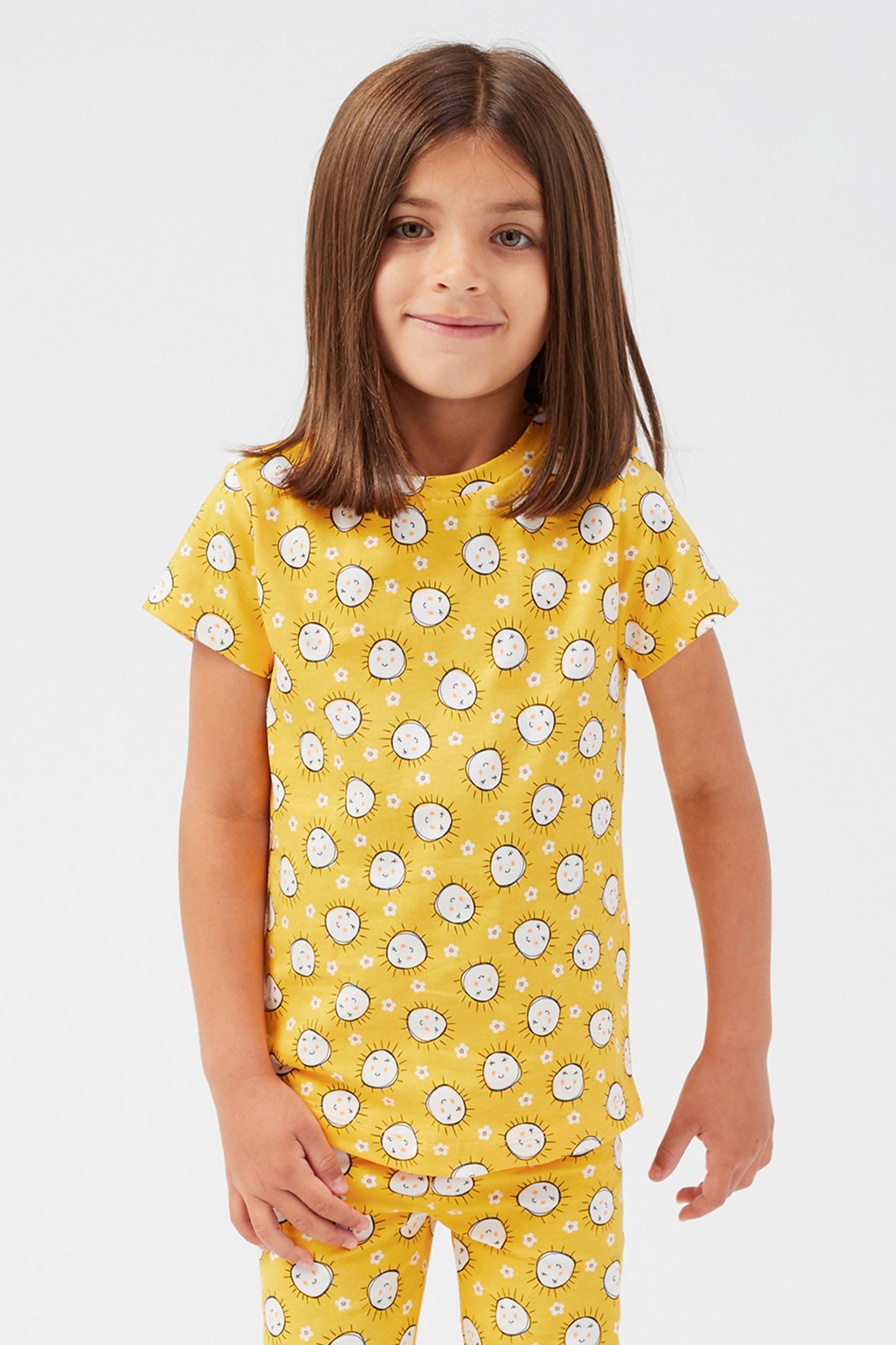Girls Printed SS T-Shirt & Cropped Pyjama Set