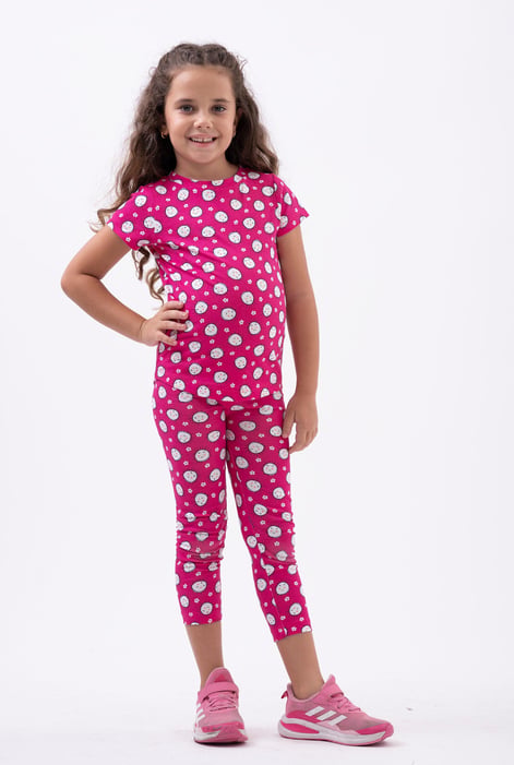 Girls White Graphic T-Shirt & Cropped Pyjama Sleep Set