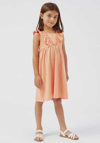 Girls Square Neck Ruffle Sleeve Dress