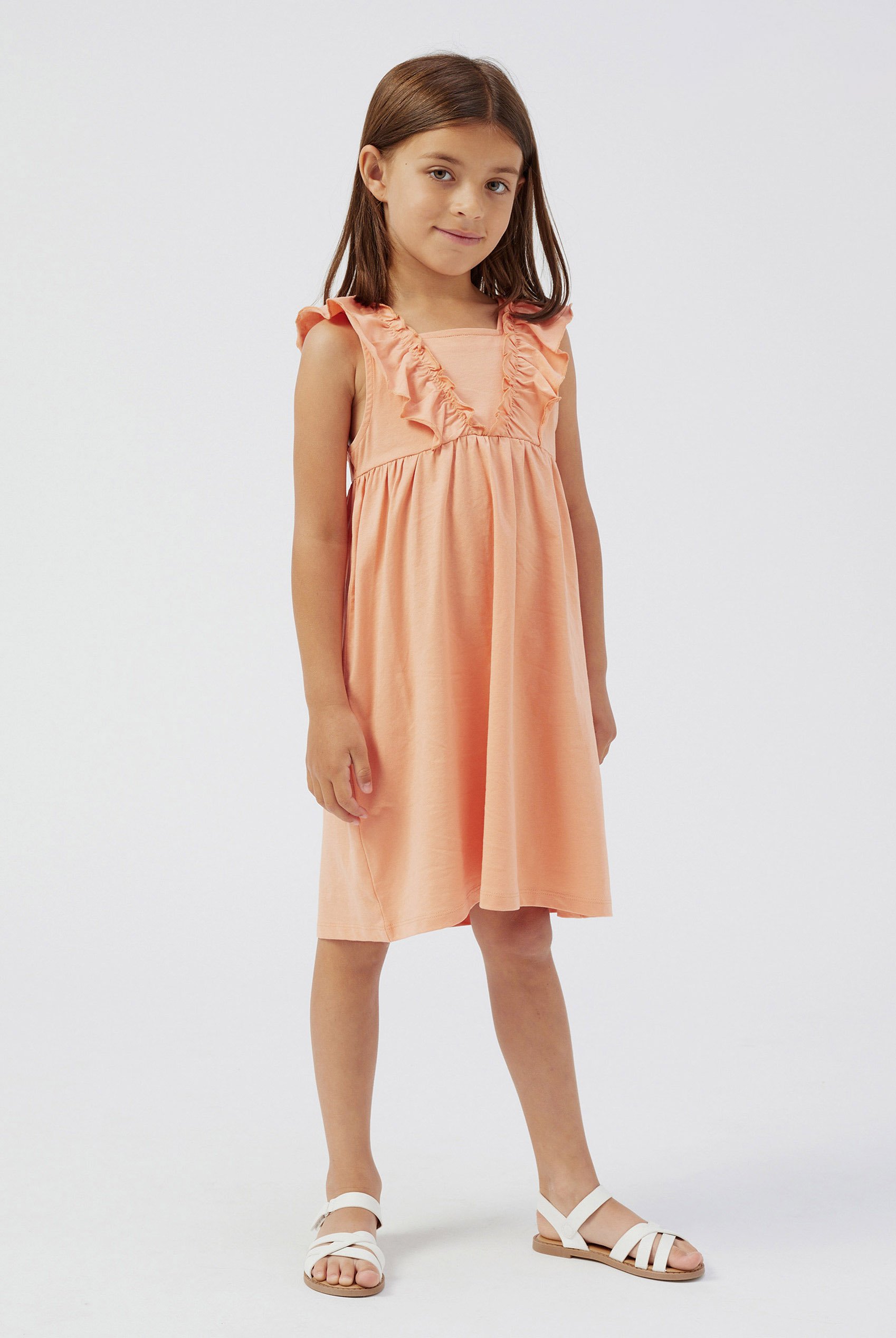Enorsia Girls Orange Square Neck Ruffle Sleeve Dress - Uk 12/18 Mths