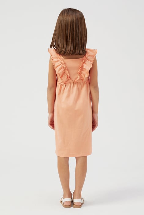 Girls Orange Square Neck Ruffle Sleeve Dress