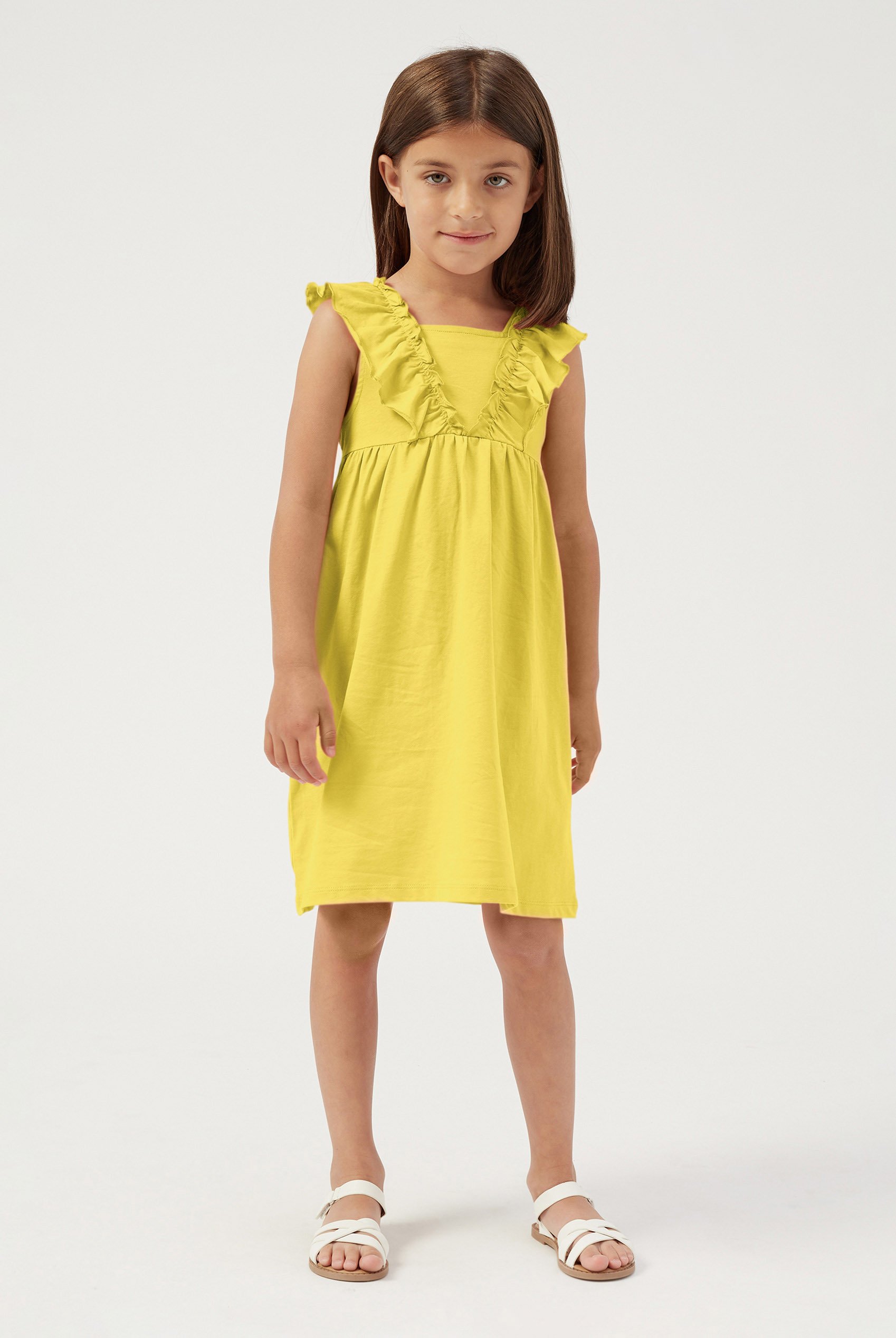 Enorsia Girls Yellow Square Neck Ruffle Sleeve Dress - Uk 12/18 Mths