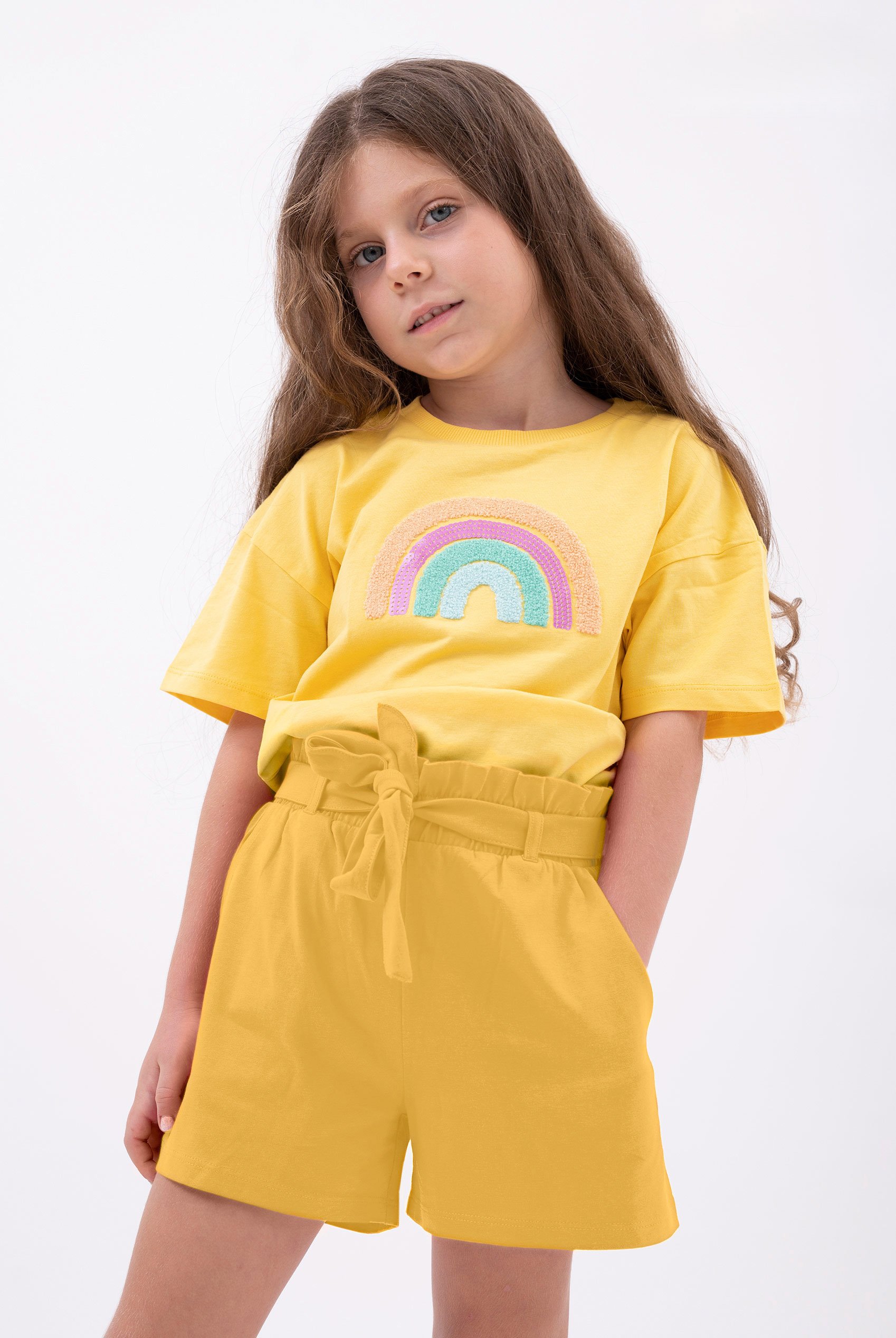 Enorsia Girls Yellow Paper Bag Jersey Shorts - Uk 12/18 Mths