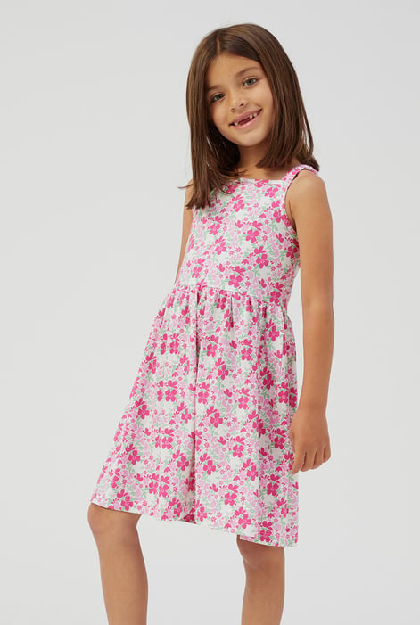 White Strappy Floral Printed Jersey Dress