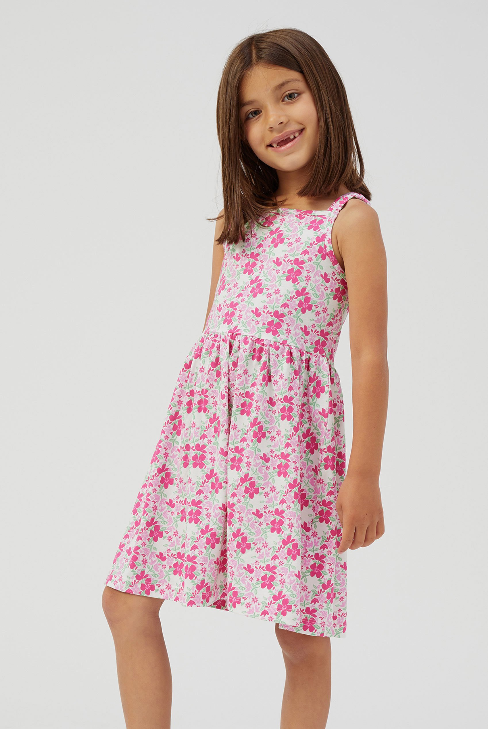 Enorsia Girls White Strappy Floral Printed Jersey Dress - Uk 12/18 Mths