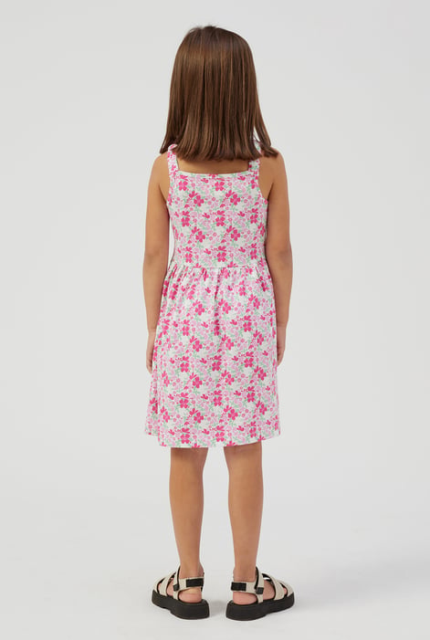 White Strappy Floral Printed Jersey Dress