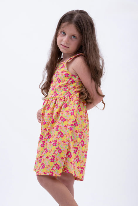 Yellow Strappy Floral Printed Jersey Dress