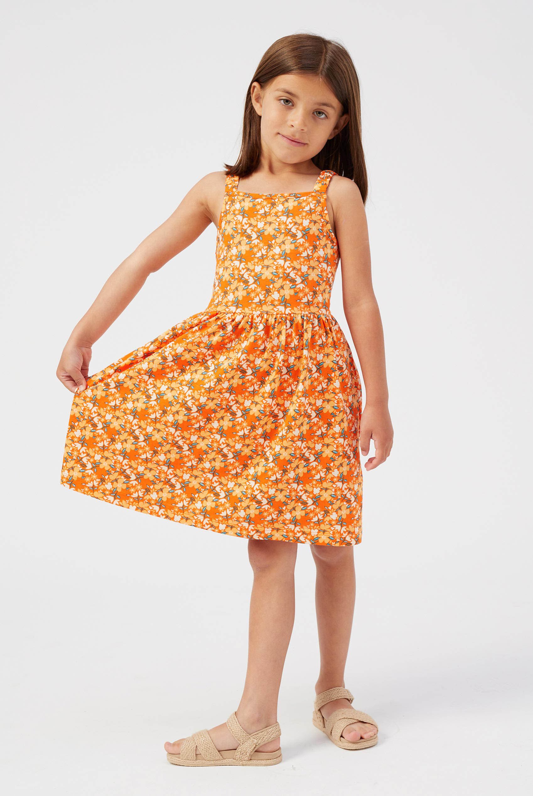 Enorsia Girls Orange Strappy Floral Printed Jersey Dress - Uk 12/18 Mths