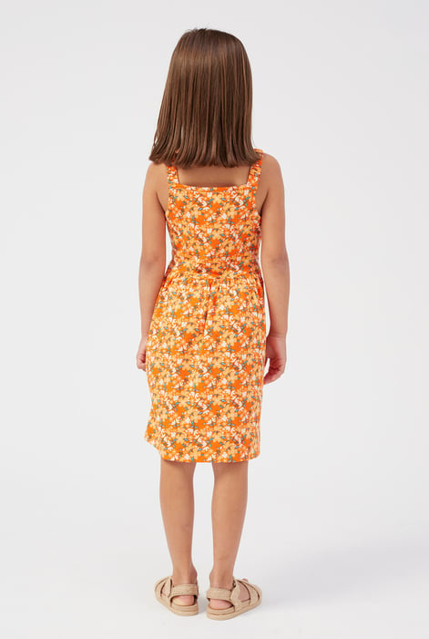 Orange Strappy Floral Printed Jersey Dress
