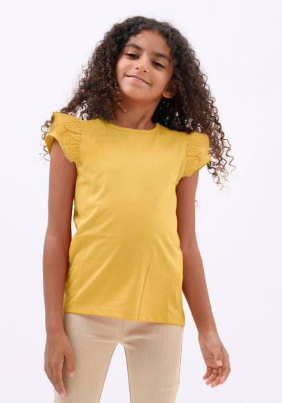 Girls Top With Broderie Ruffle