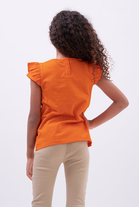 Girls Orange Top With Broderie Ruffle