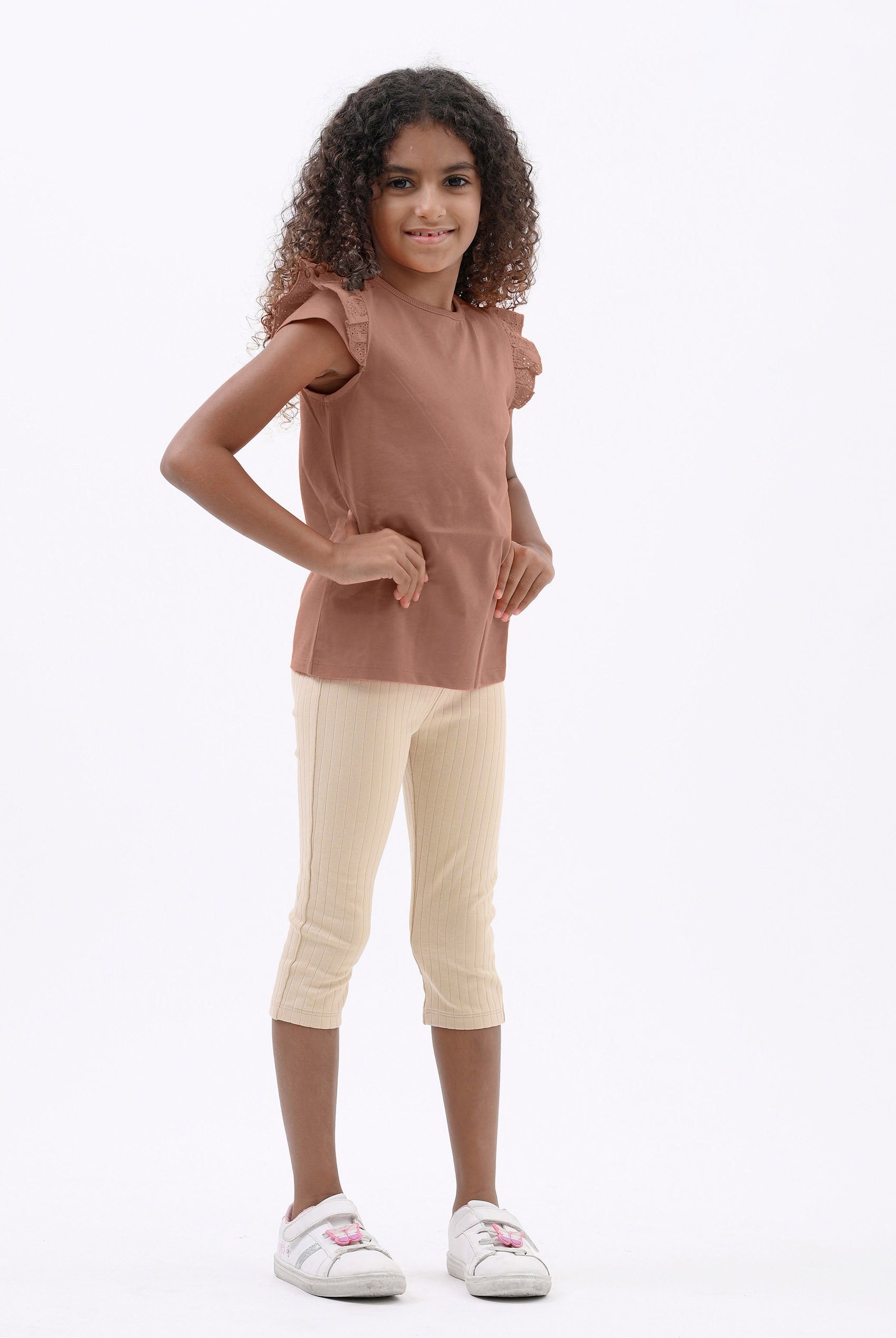 Enorsia Girls Brown Top With Broderie Ruffle - Uk 12/18 Mths