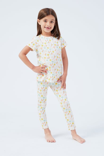 Girls Sun Flower Print Pyjama Set