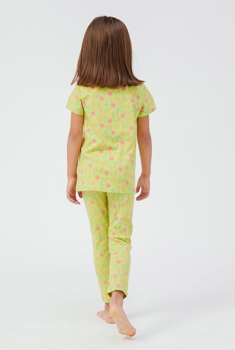 Girls Green Sun Flower Print Pyjama Set