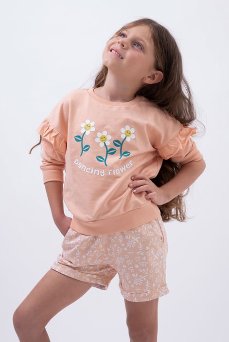 Girls Yellow Chest Print Sweatshirt