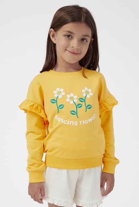 Girls Yellow Chest Print Sweatshirt