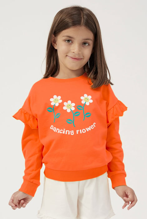 Girls Yellow Chest Print Sweatshirt