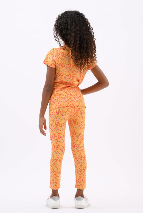 Girls Orange Abstract Print T-Shirt & Leggings Set