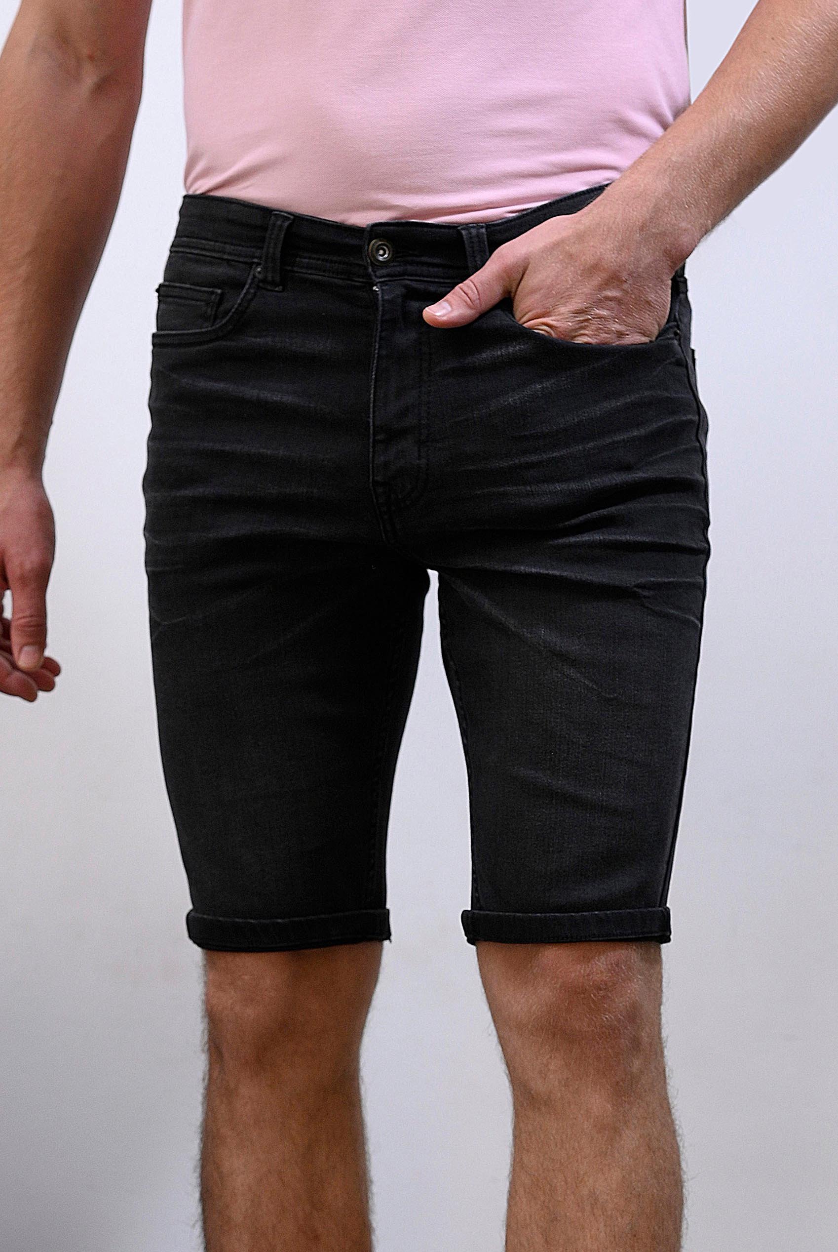 Enorsia Men's Black Straight Denim Shorts - Uk 36