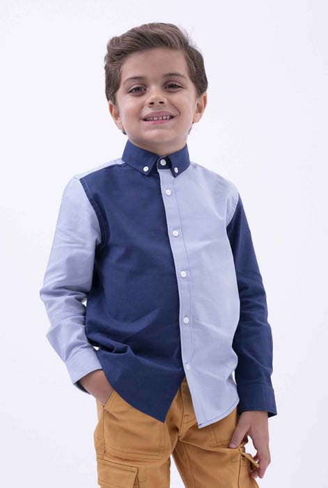 Boys Green LS Colourblock Shirt (3-14 yrs)