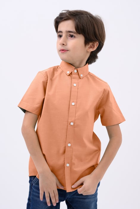 Boys Orange SS Stretch Oxford Shirt (3-14yrs)