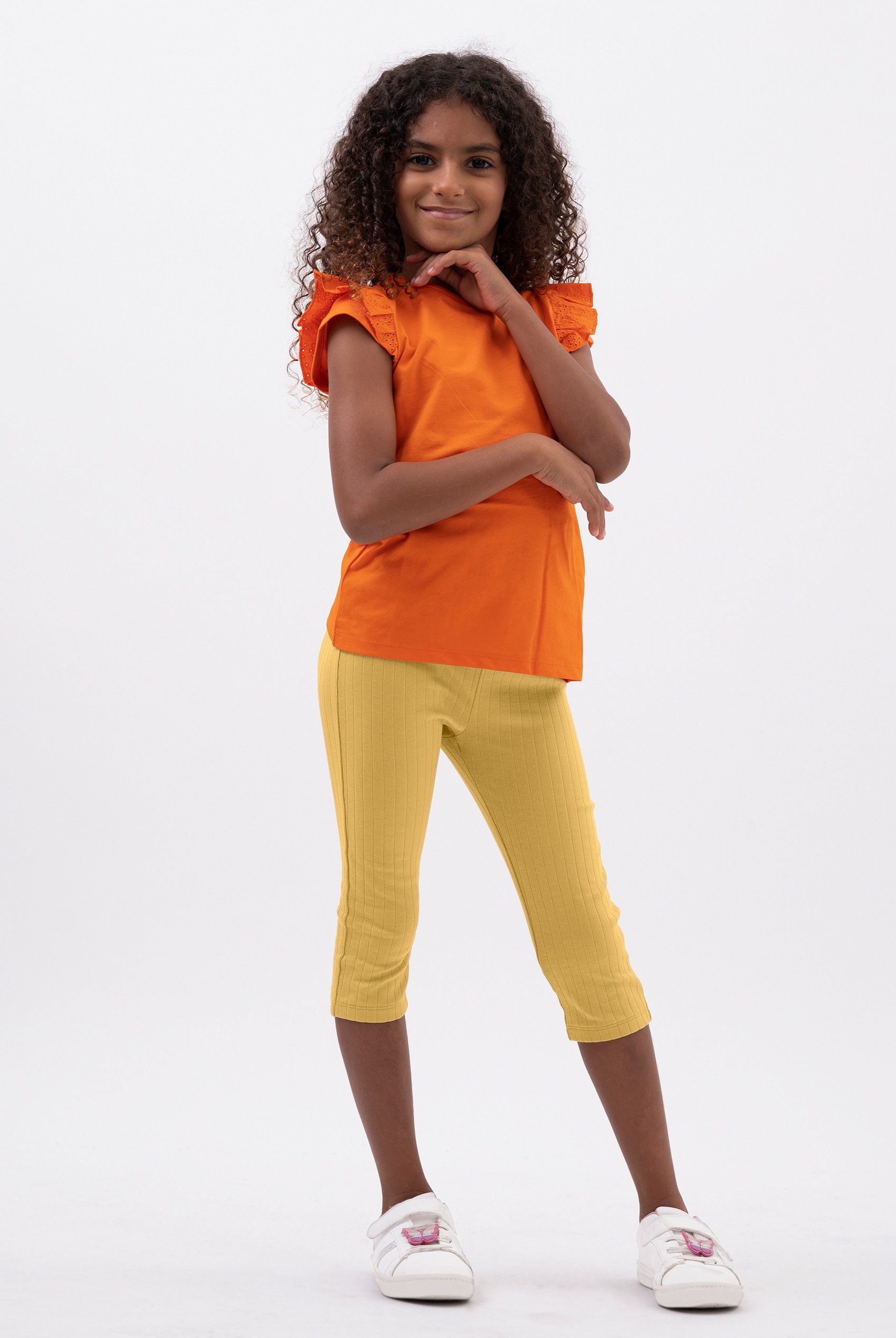 Enorsia Girls Yellow Textured Rib Crop Leggings - Uk 12/18 Mths
